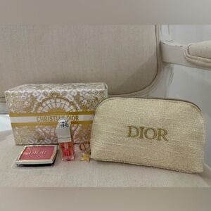 Limited Edition Dior Lip and Cheek Pink Glow Ritual & Tweed Makeup Pouch NWT